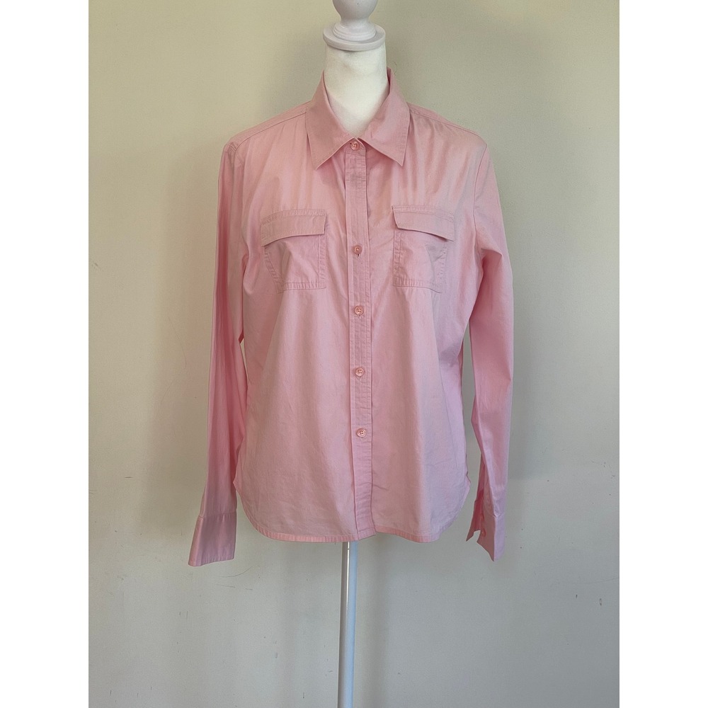 Talbots Petites Pink Stretch Cotton Button Down Shirt Long Sleeve Pockets PM